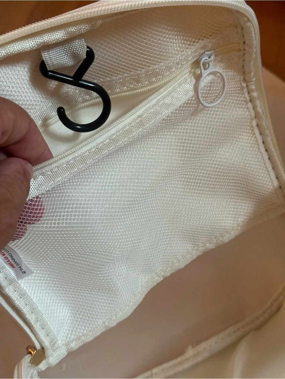Hello Kitty Cream and White Mesh Cosmetic Pouch